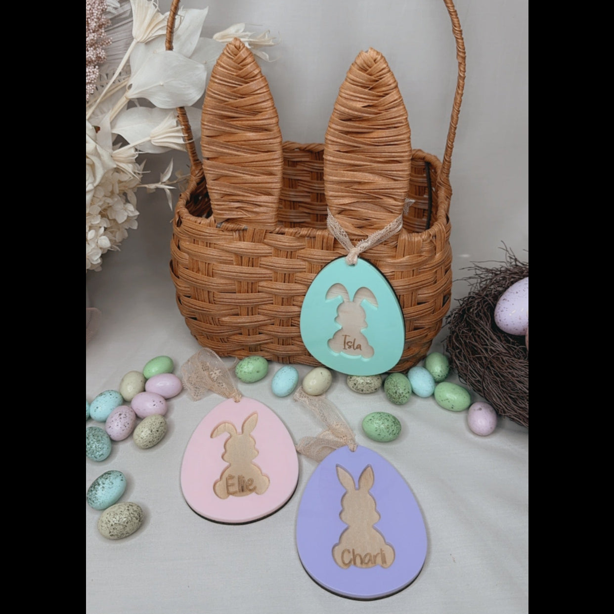 PERSONALISED EGG / WOODEN BASKET TAG - SET OF THREE