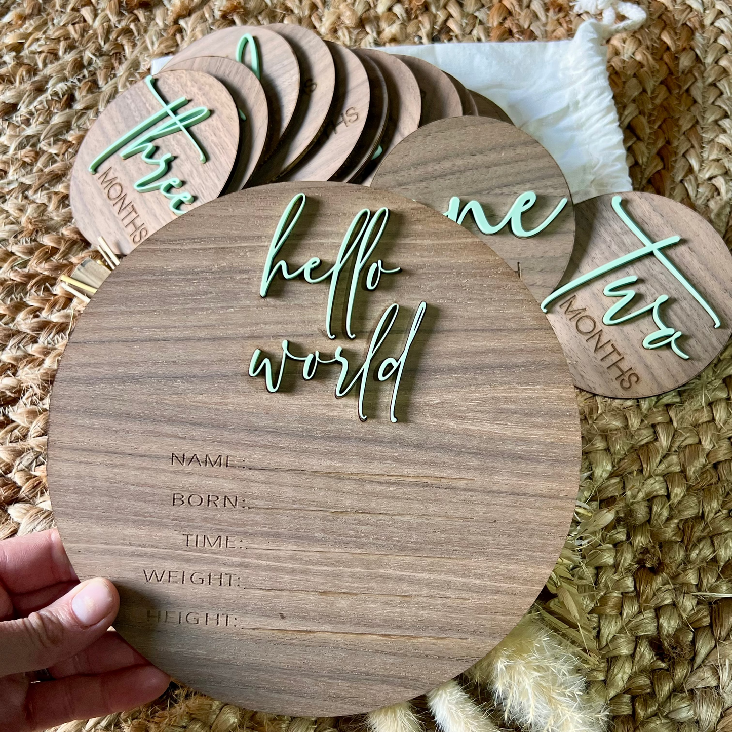 MILESTONE DISCS - PISTACHIO & BIRTH ANNOUNCEMENT SET