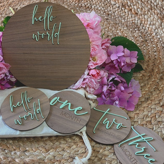 MILESTONE DISCS - PISTACHIO & BIRTH ANNOUNCEMENT SET