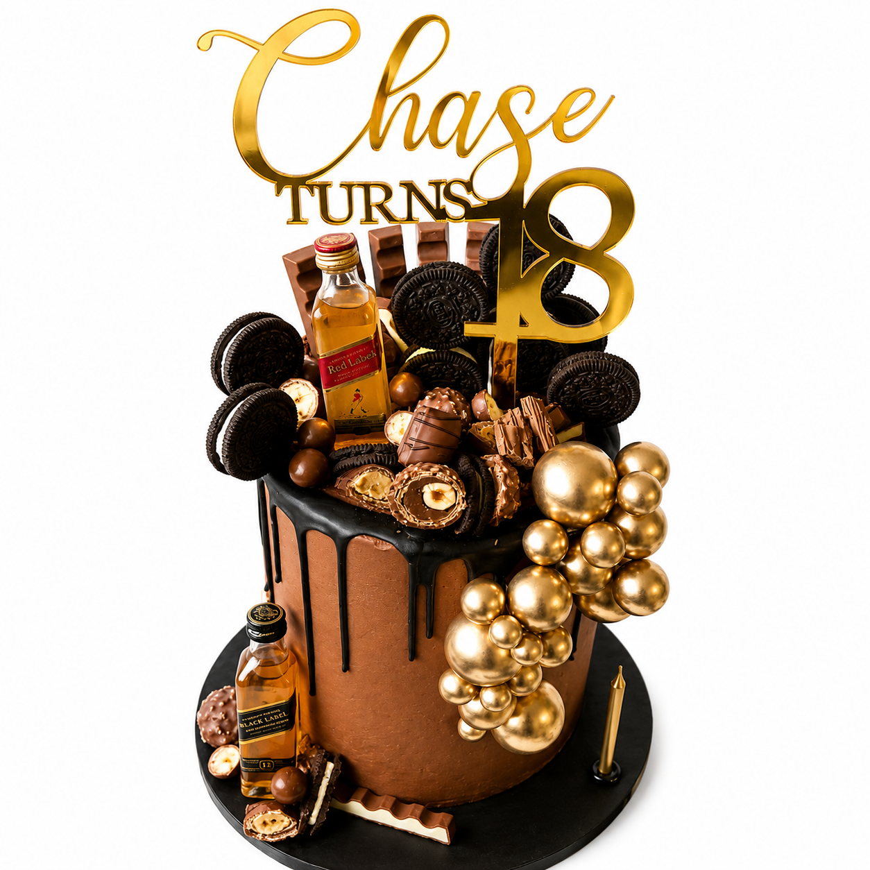 GOLD MIRROR ACRYLIC - PERSONALISED TURNS 18 CAKE TOPPER