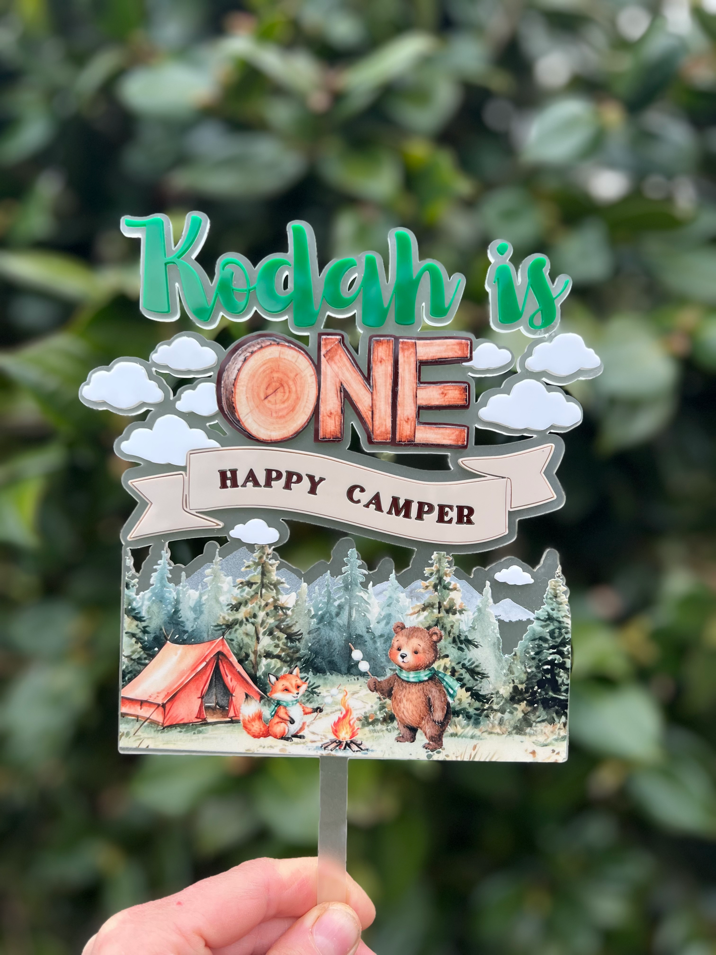 ONE HAPPY CAMPER - PERSONALISED CAKE TOPPER