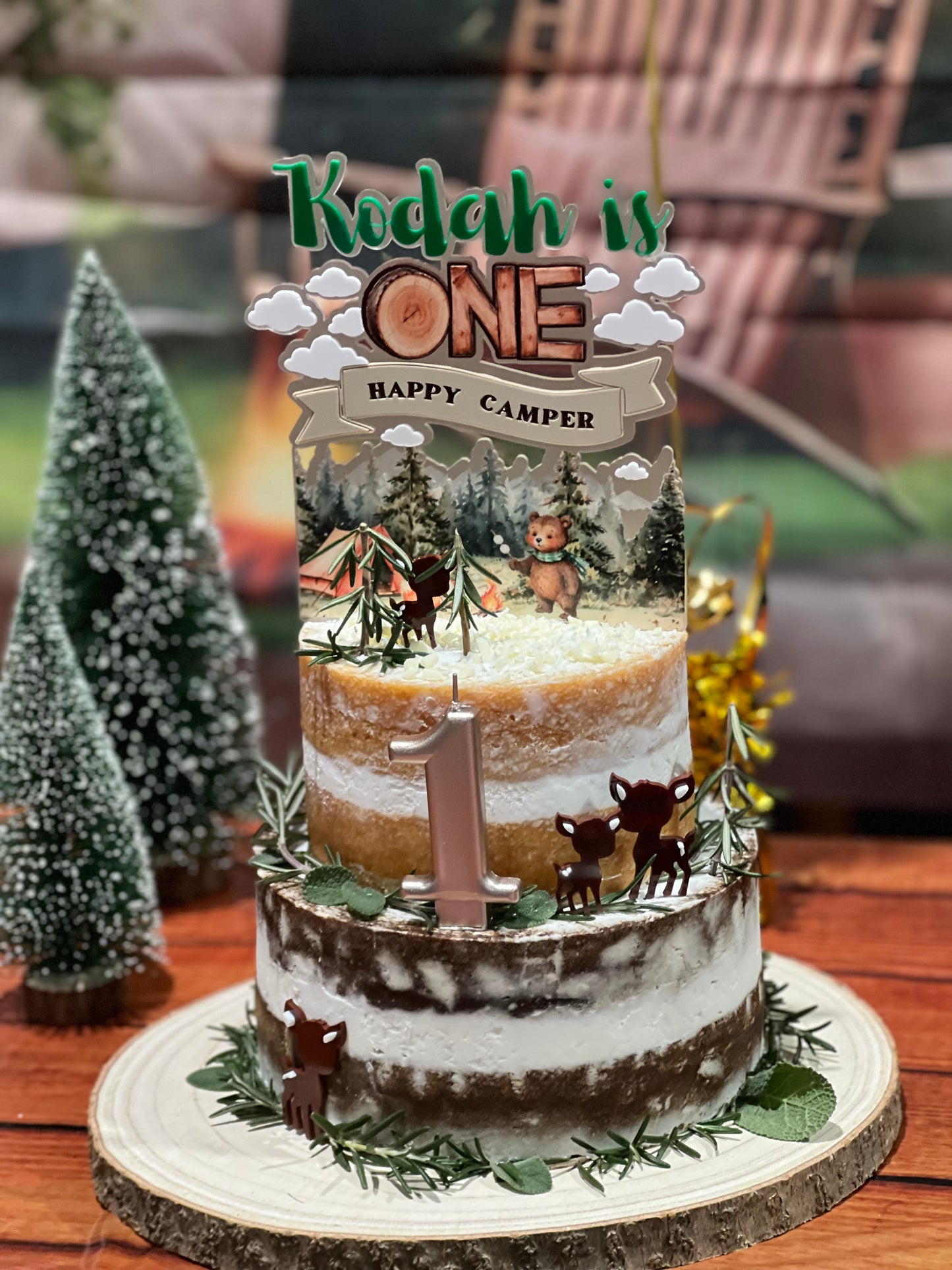 ONE HAPPY CAMPER - PERSONALISED CAKE TOPPER
