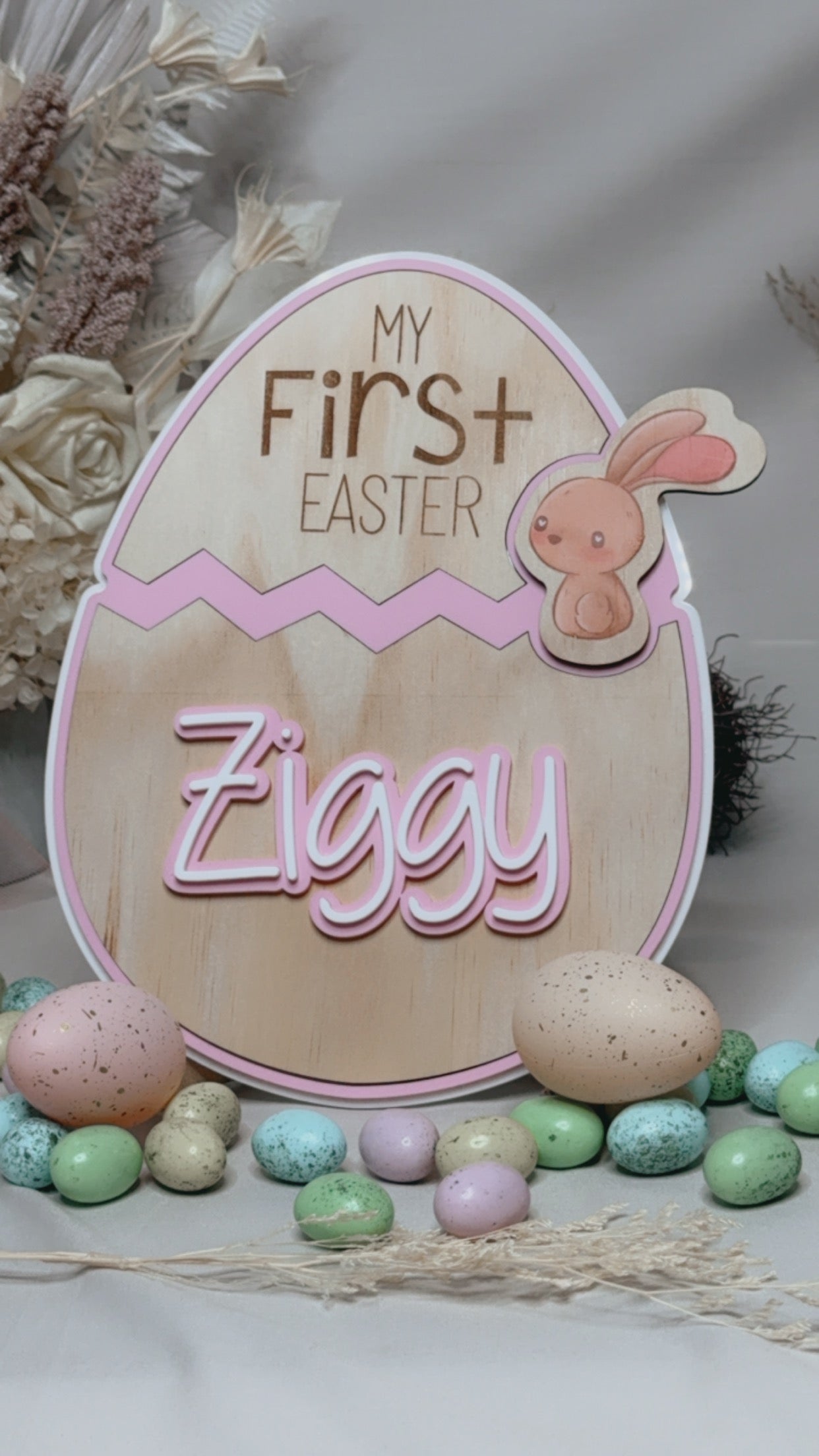 'MY FIRST EASTER' EGG PLAQUE - PINK