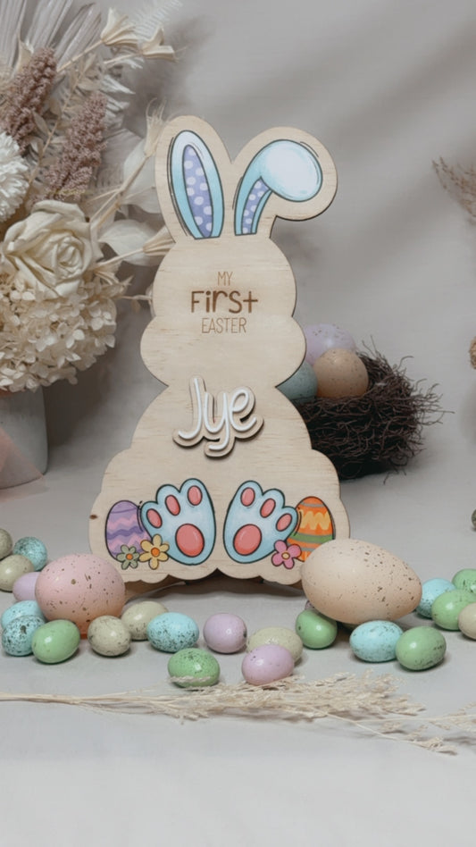 'MY FIRST EASTER' BUNNY PLAQUE - BLUE BOY EARS