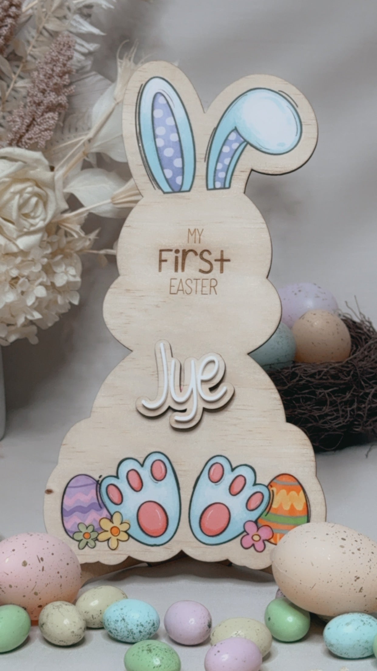 'MY FIRST EASTER' BUNNY PLAQUE - BLUE BOY EARS