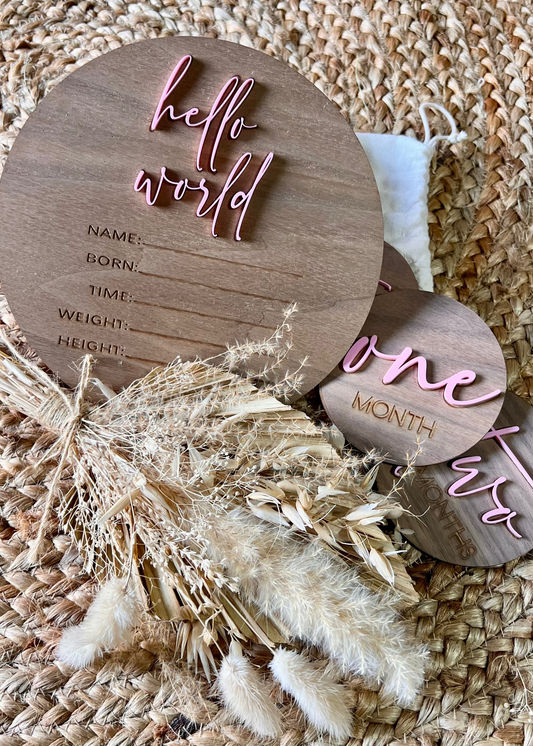 MILESTONE DISCS - MARSHMALLOW  & BIRTH ANNOUNCEMENT SET