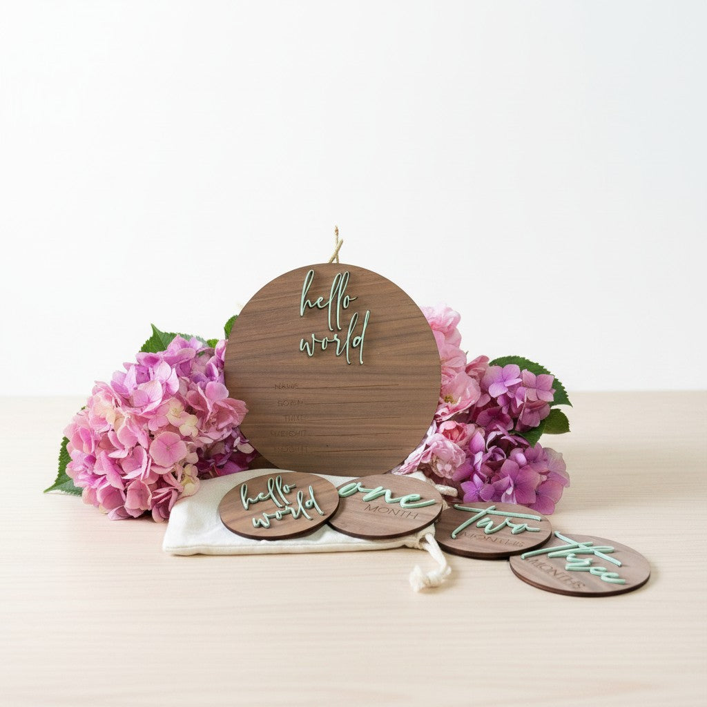 MILESTONE DISCS - PISTACHIO & BIRTH ANNOUNCEMENT SET
