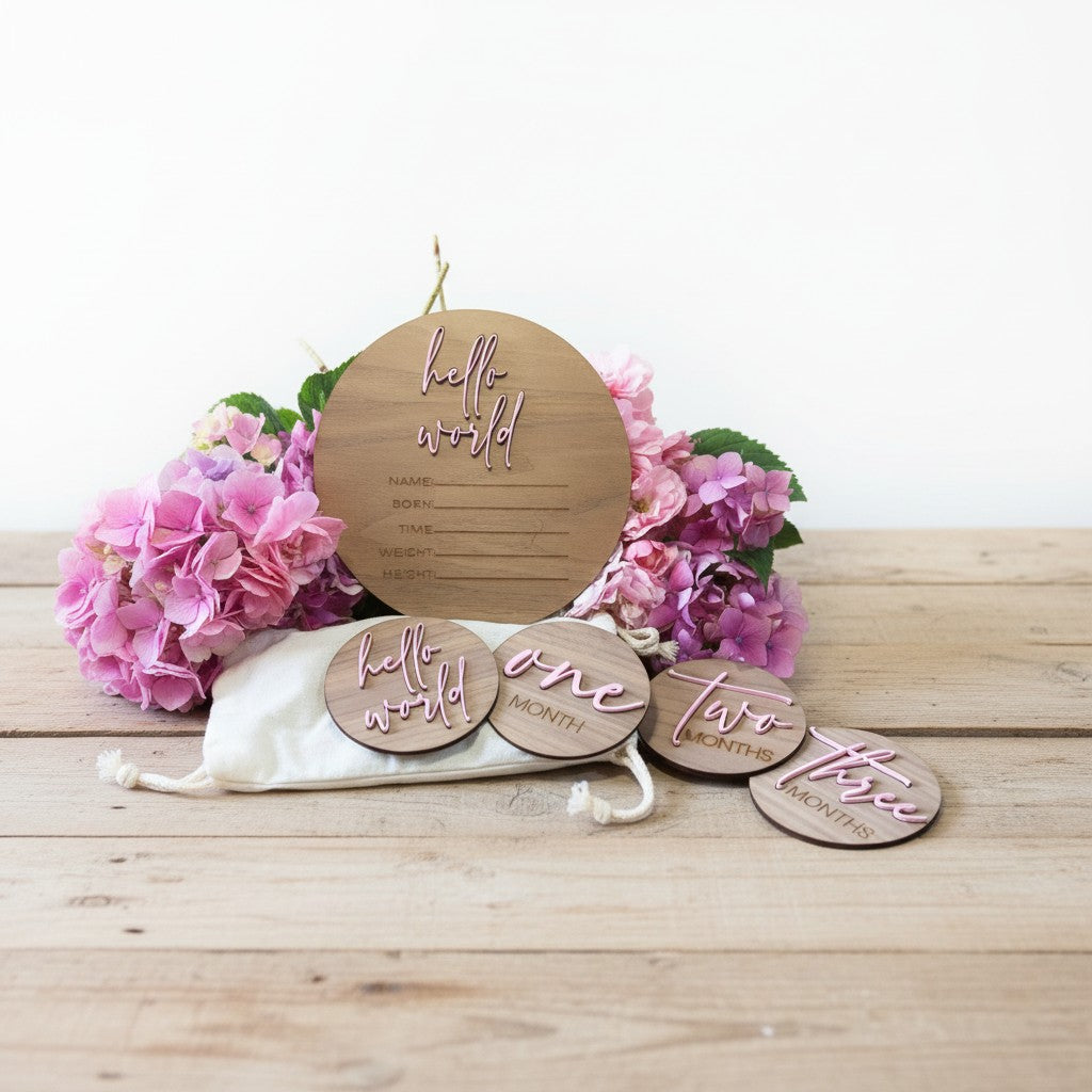MILESTONE DISCS - MARSHMALLOW  & BIRTH ANNOUNCEMENT SET