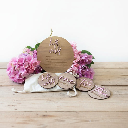 MILESTONE DISCS - MARSHMALLOW  & BIRTH ANNOUNCEMENT SET