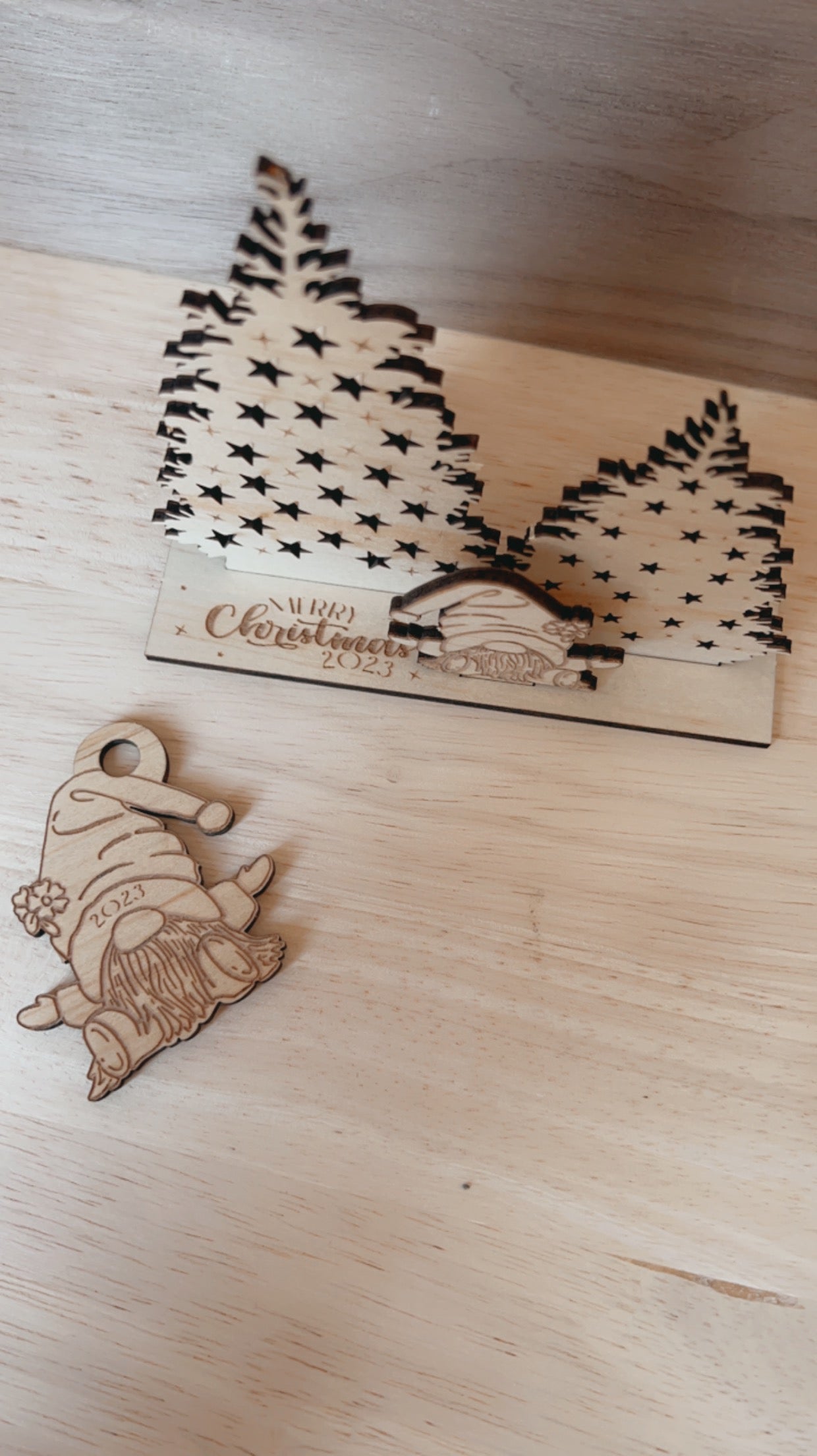 WOODEN GNOME POP UP CHRISTMAS CARD