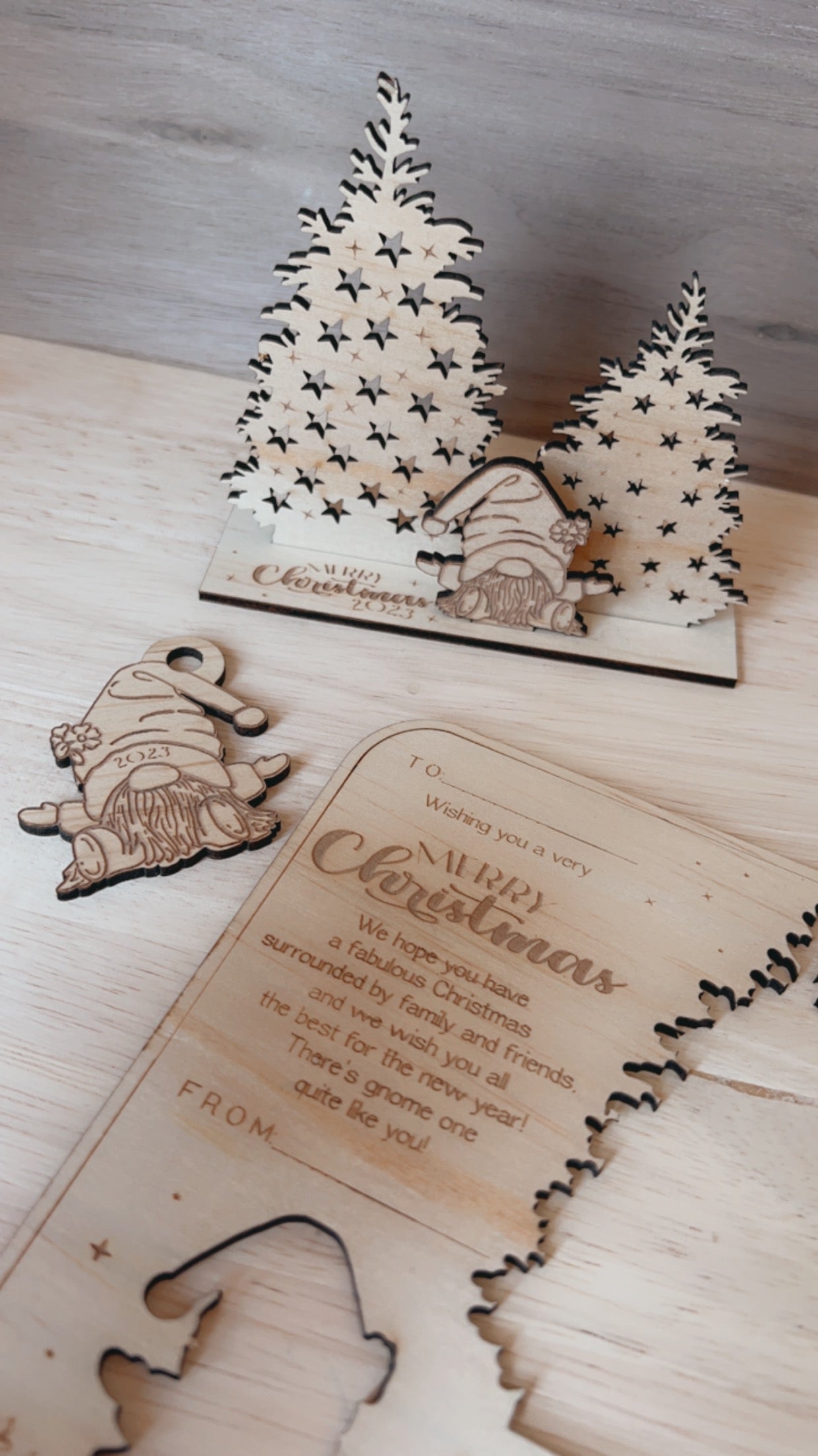 WOODEN GNOME POP UP CHRISTMAS CARD