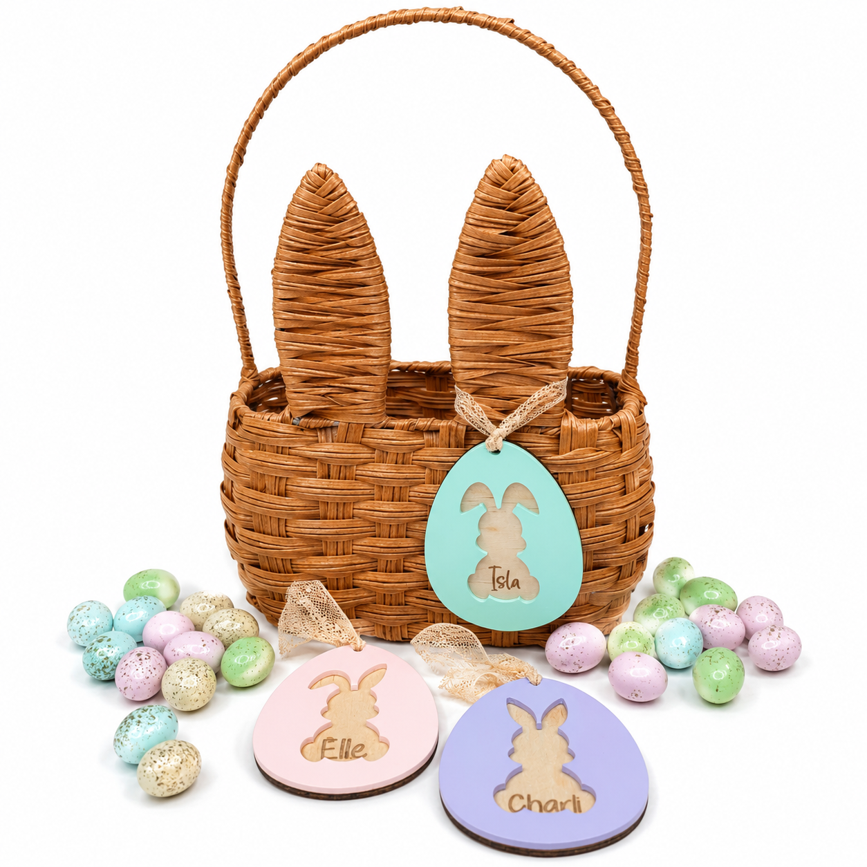 PERSONALISED EGG / WOODEN BASKET TAG - SET OF THREE