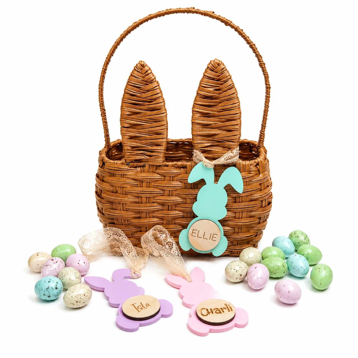ACRYLIC / WOODEN BUNNY BASKET TAGS - SET OF THREE