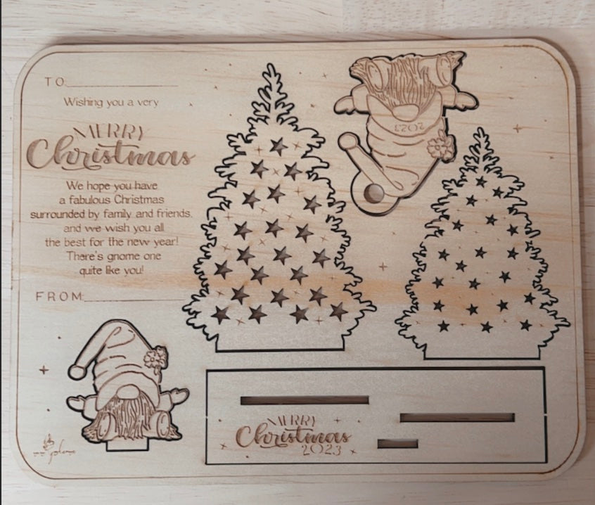 WOODEN GNOME POP UP CHRISTMAS CARD